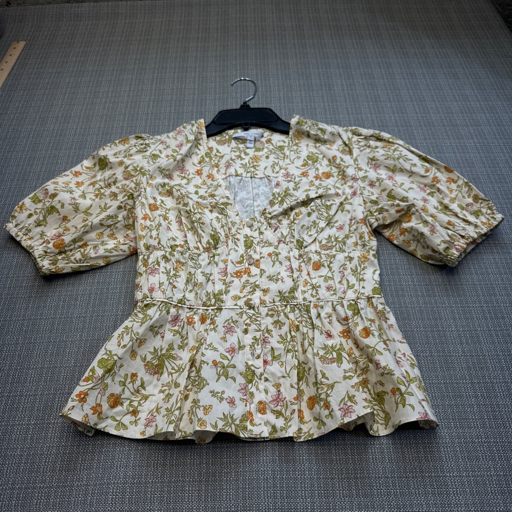 10 Crosby Derek Lam Floral Top size 4 Cottagecore‎ Peplum Puff Sleeve *
